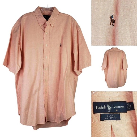 Polo Ralph Lauren Oxford Shirt Blake Men's L Orange SS Button Down Shirt - Picture 1 of 10